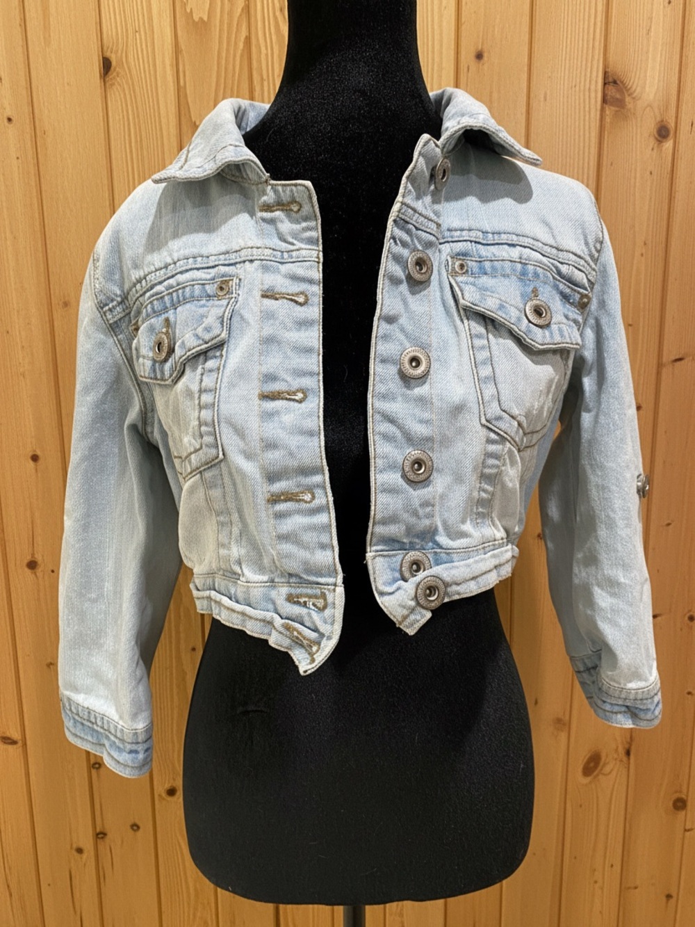 Vintage Light Wash Kids Cropped Denim Jacket